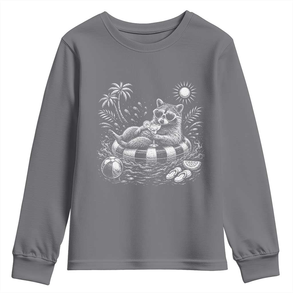 Funny Beach Vacation Trash Panda Youth Sweatshirt Summer Raccoon Graphic TS12 Charcoal Print Your Wear