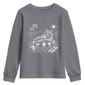 Funny Beach Vacation Trash Panda Youth Sweatshirt Summer Raccoon Graphic TS12 Charcoal Print Your Wear