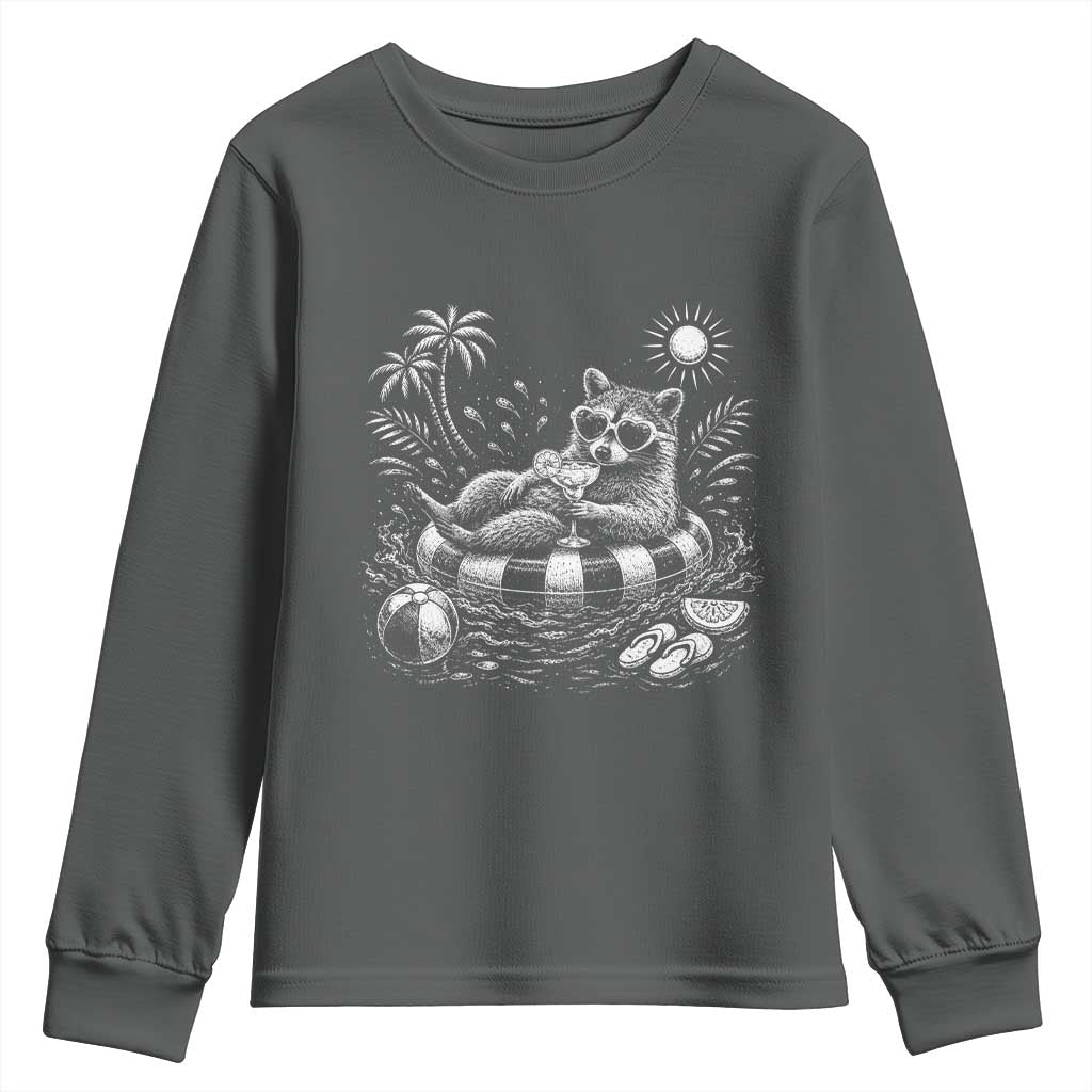 Funny Beach Vacation Trash Panda Youth Sweatshirt Summer Raccoon Graphic TS12 Dark Heather Print Your Wear