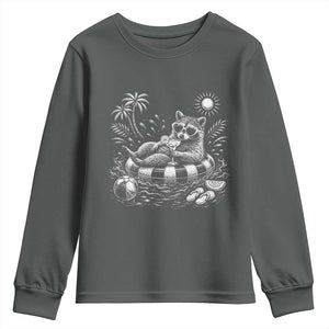 Funny Beach Vacation Trash Panda Youth Sweatshirt Summer Raccoon Graphic TS12 Dark Heather Print Your Wear