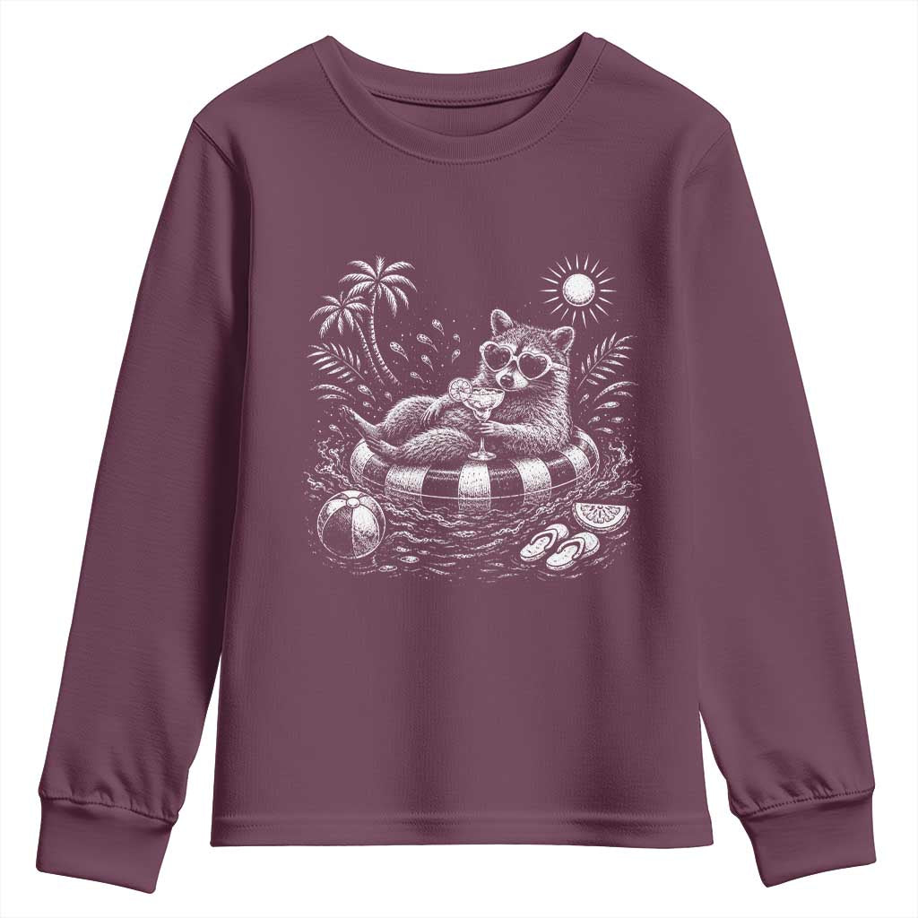 Funny Beach Vacation Trash Panda Youth Sweatshirt Summer Raccoon Graphic TS12 Maroon Print Your Wear