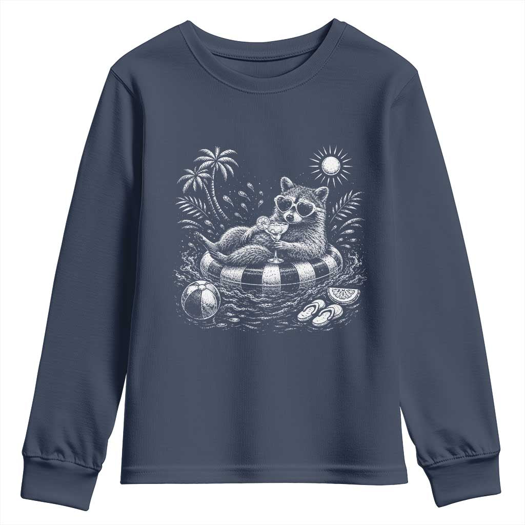 Funny Beach Vacation Trash Panda Youth Sweatshirt Summer Raccoon Graphic TS12 Navy Print Your Wear