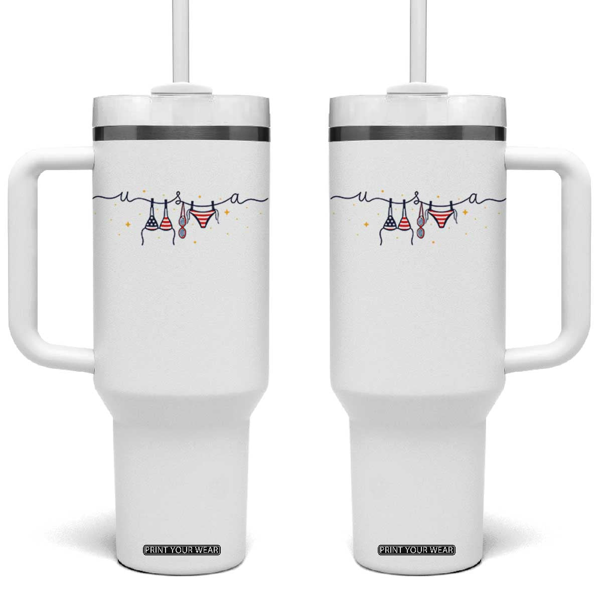 Patriotic American Flag Bikini Tumbler With Handle USA Summer Vacation Gift TS12 One Size: 40 oz White Print Your Wear