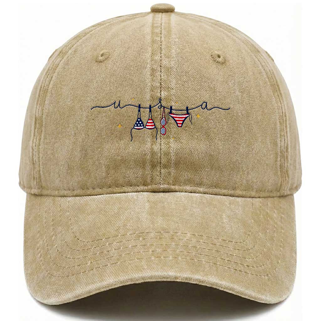 Patriotic American Flag Bikini Washed Cotton Baseball Cap USA Summer Vacation Gift TS12 Print Your Wear