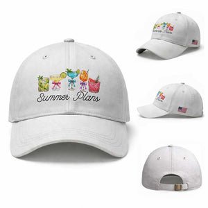 Funny Summer Plans Baseball Cap Refreshing Tropical Cocktail Lover Gift TS12 Baseball Cap Universal Fit White Print Your Wear