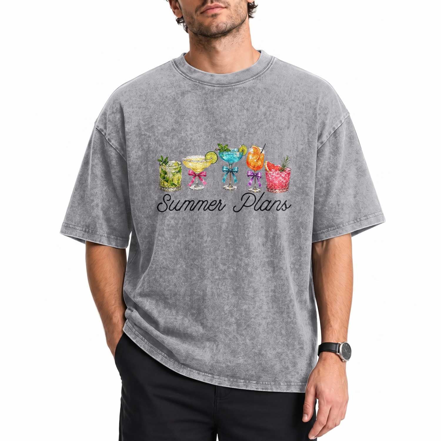 Funny Summer Plans Washed Cotton T-Shirt Refreshing Tropical Cocktail Lover Gift
