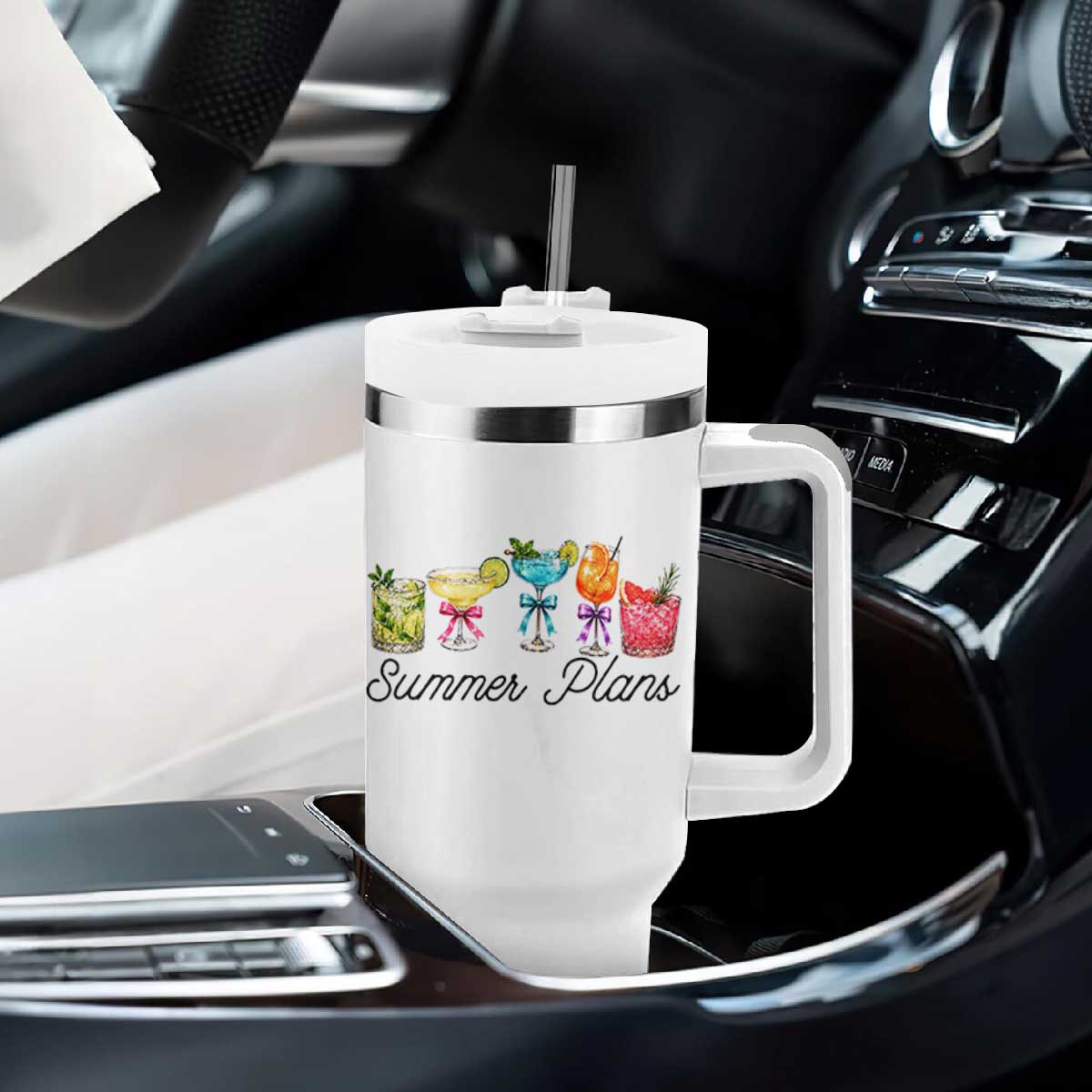 Funny Summer Plans Tumbler With Handle Refreshing Tropical Cocktail Lover Gift TS12 Print Your Wear