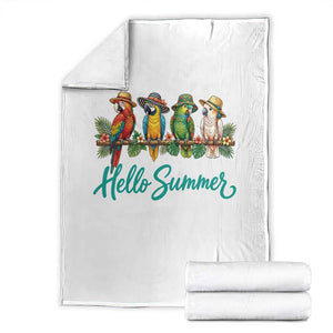 Hello Summer Parrots Throw Blanket Tropical Beach Vacation Graphic TS12 White Print Your Wear