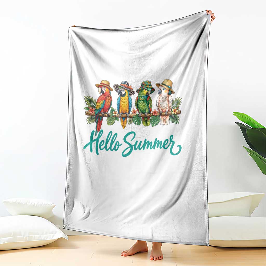 Hello Summer Parrots Throw Blanket Tropical Beach Vacation Graphic TS12 Print Your Wear