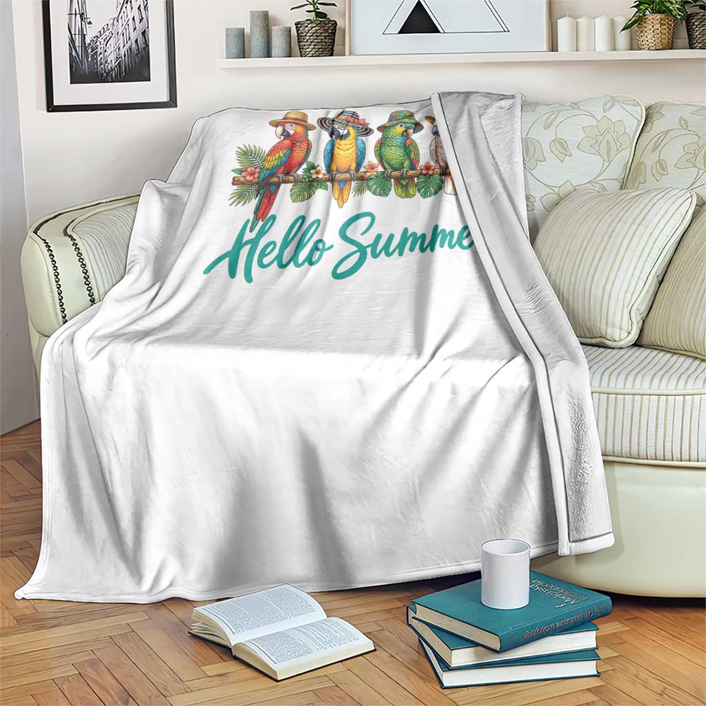 Hello Summer Parrots Throw Blanket Tropical Beach Vacation Graphic TS12 Print Your Wear