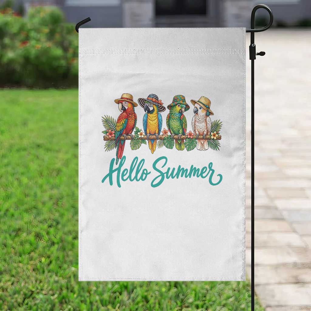 Hello Summer Parrots Garden Flag Tropical Beach Vacation Graphic TS12 Print Your Wear
