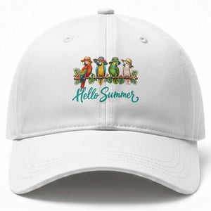 Hello Summer Parrots Baseball Cap Tropical Beach Vacation Graphic TS12 Print Your Wear