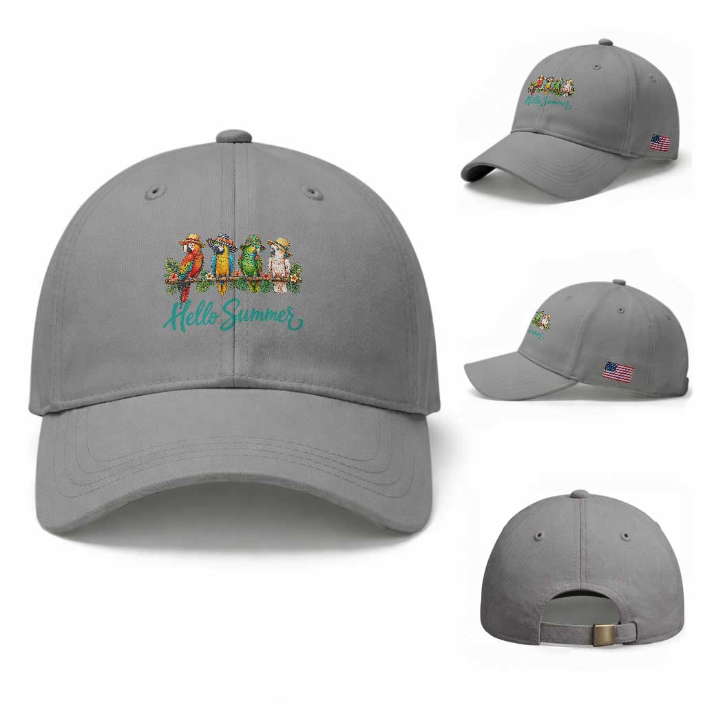 Hello Summer Parrots Baseball Cap Tropical Beach Vacation Graphic TS12 Baseball Cap Universal Fit Sport Gray Print Your Wear