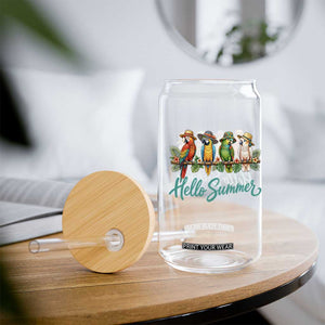 Hello Summer Parrots Glass Can Tropical Beach Vacation Graphic TS12 Print Your Wear