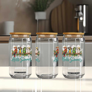 Hello Summer Parrots Glass Can Tropical Beach Vacation Graphic TS12 Print Your Wear