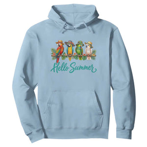 Hello Summer Parrots Hoodie Tropical Beach Vacation Graphic TS12 Light Blue Print Your Wear