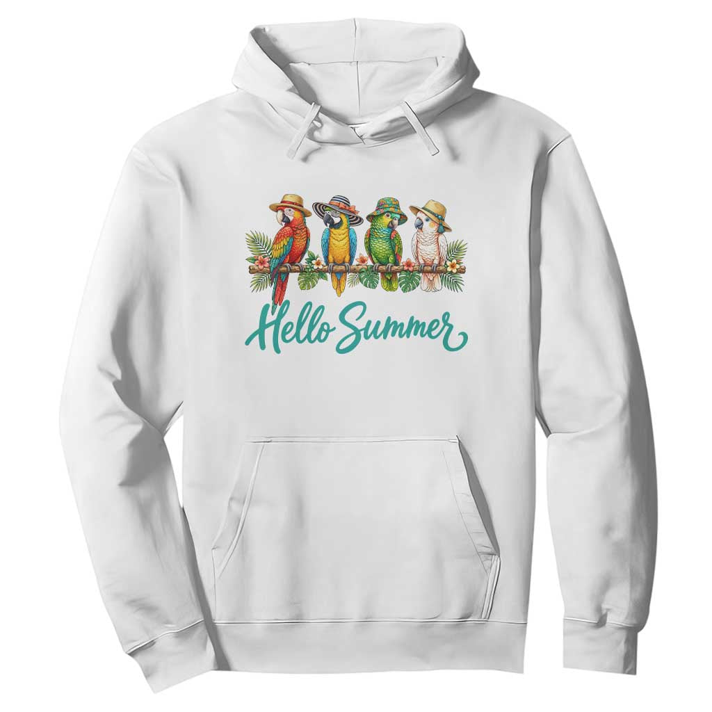 Hello Summer Parrots Hoodie Tropical Beach Vacation Graphic TS12 White Print Your Wear