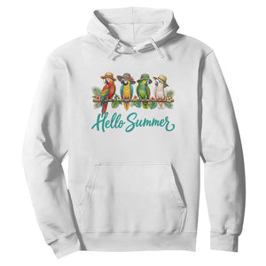 Hello Summer Parrots Hoodie Tropical Beach Vacation Graphic TS12 White Print Your Wear