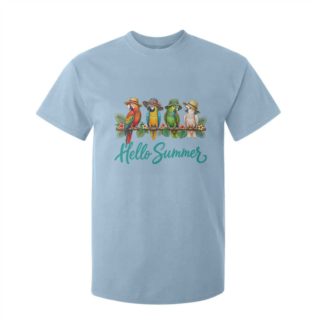 Hello Summer Parrots T Shirt For Kid Tropical Beach Vacation Graphic TS12 Light Blue Print Your Wear