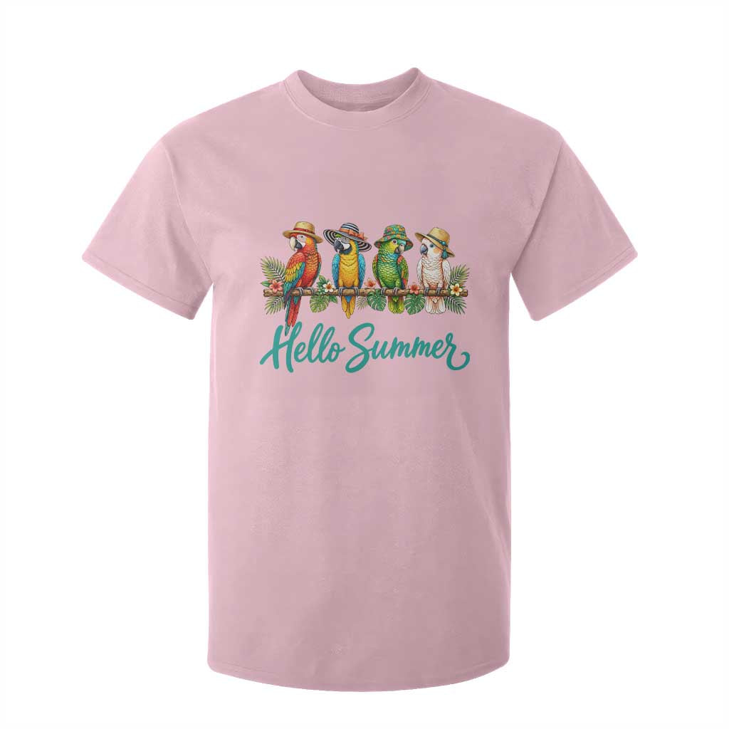 Hello Summer Parrots T Shirt For Kid Tropical Beach Vacation Graphic TS12 Light Pink Print Your Wear