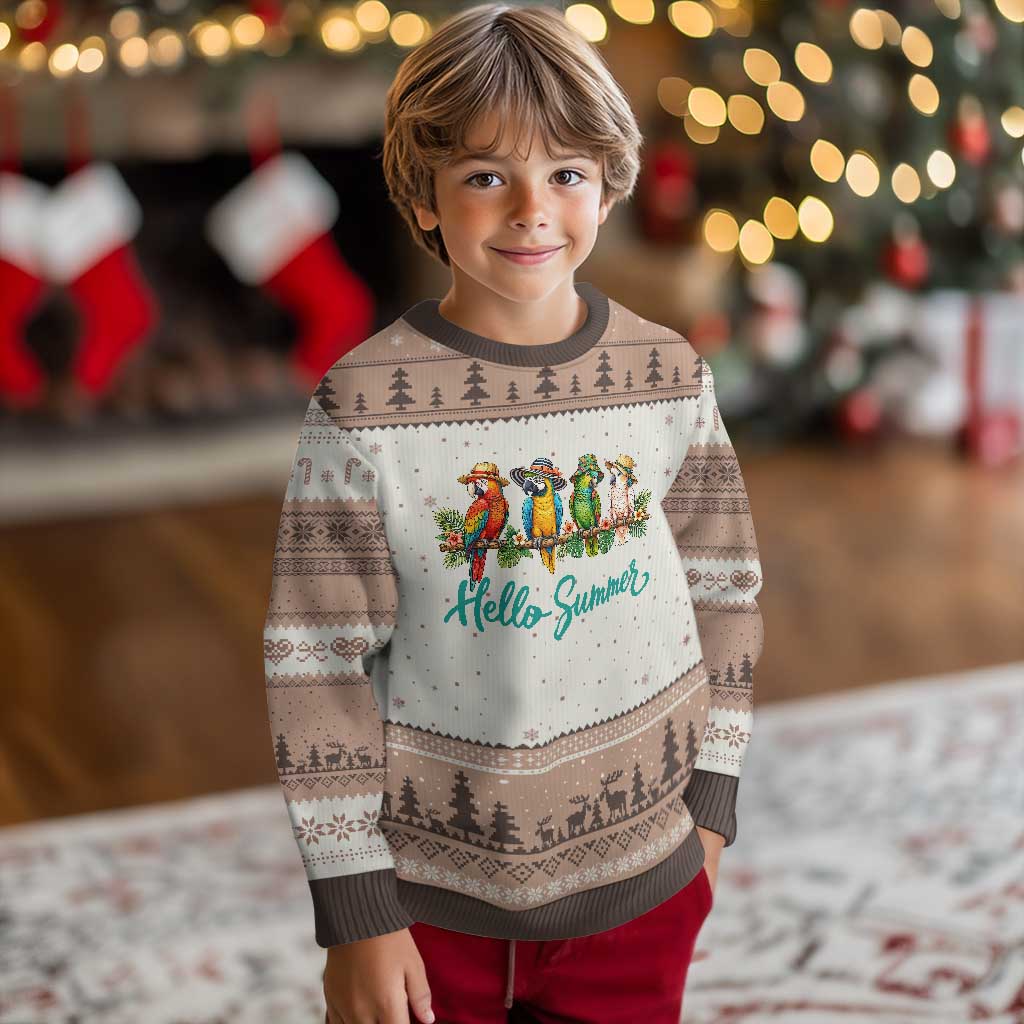Hello Summer Parrots Ugly Christmas Sweater Tropical Beach Vacation Graphic TS12 Mocha Mousse Print Your Wear