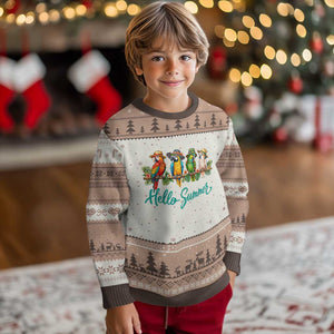 Hello Summer Parrots Ugly Christmas Sweater Tropical Beach Vacation Graphic TS12 Mocha Mousse Print Your Wear