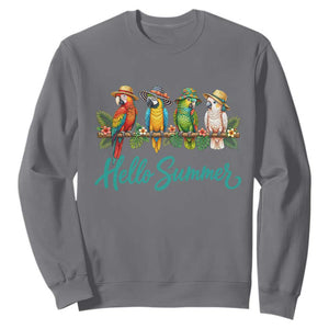 Hello Summer Parrots Sweatshirt Tropical Beach Vacation Graphic TS12 Charcoal Print Your Wear