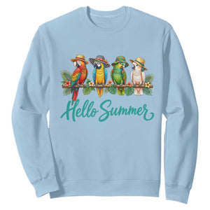 Hello Summer Parrots Sweatshirt Tropical Beach Vacation Graphic TS12 Light Blue Print Your Wear
