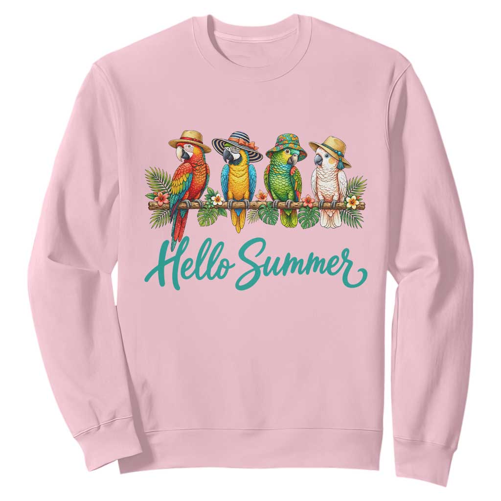 Hello Summer Parrots Sweatshirt Tropical Beach Vacation Graphic TS12 Light Pink Print Your Wear