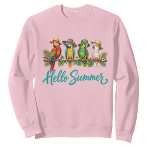 Hello Summer Parrots Sweatshirt Tropical Beach Vacation Graphic TS12 Light Pink Print Your Wear