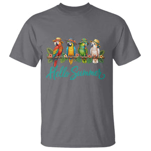 Hello Summer Parrots T Shirt Tropical Beach Vacation Graphic TS12 Charcoal Print Your Wear