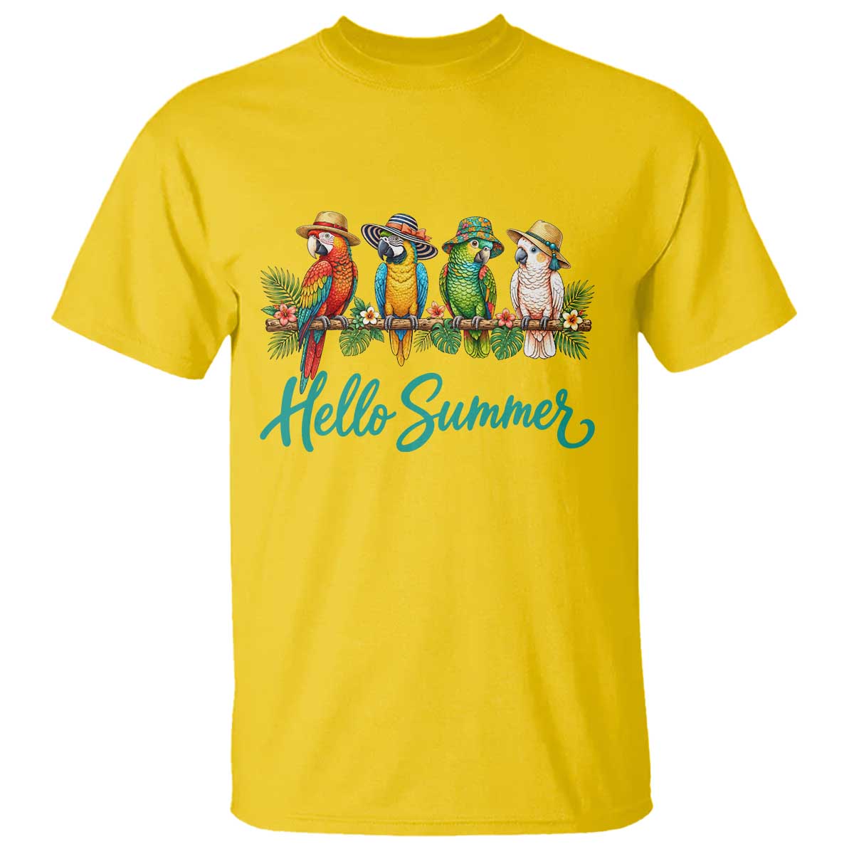 Hello Summer Parrots T Shirt Tropical Beach Vacation Graphic TS12 Daisy Print Your Wear