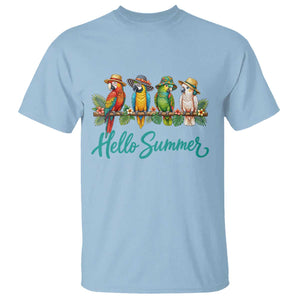 Hello Summer Parrots T Shirt Tropical Beach Vacation Graphic TS12 Light Blue Print Your Wear