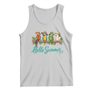 Hello Summer Parrots Tank Top Tropical Beach Vacation Graphic TS12 Ash Print Your Wear