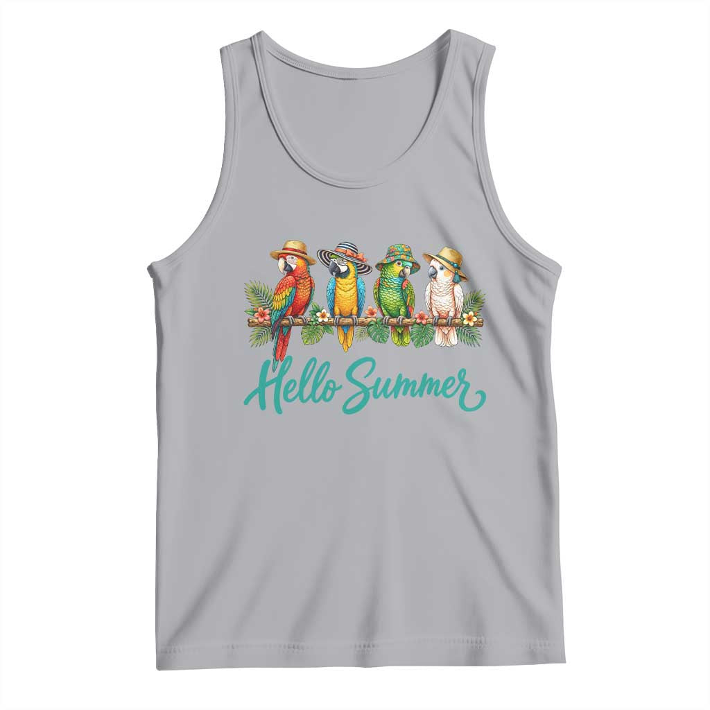 Hello Summer Parrots Tank Top Tropical Beach Vacation Graphic TS12 Athletic Heather Print Your Wear