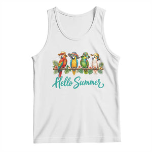 Hello Summer Parrots Tank Top Tropical Beach Vacation Graphic TS12 White Print Your Wear