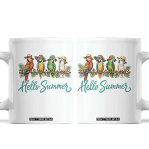 Hello Summer Parrots Coffee Mug Tropical Beach Vacation Graphic TS12 White Print Your Wear