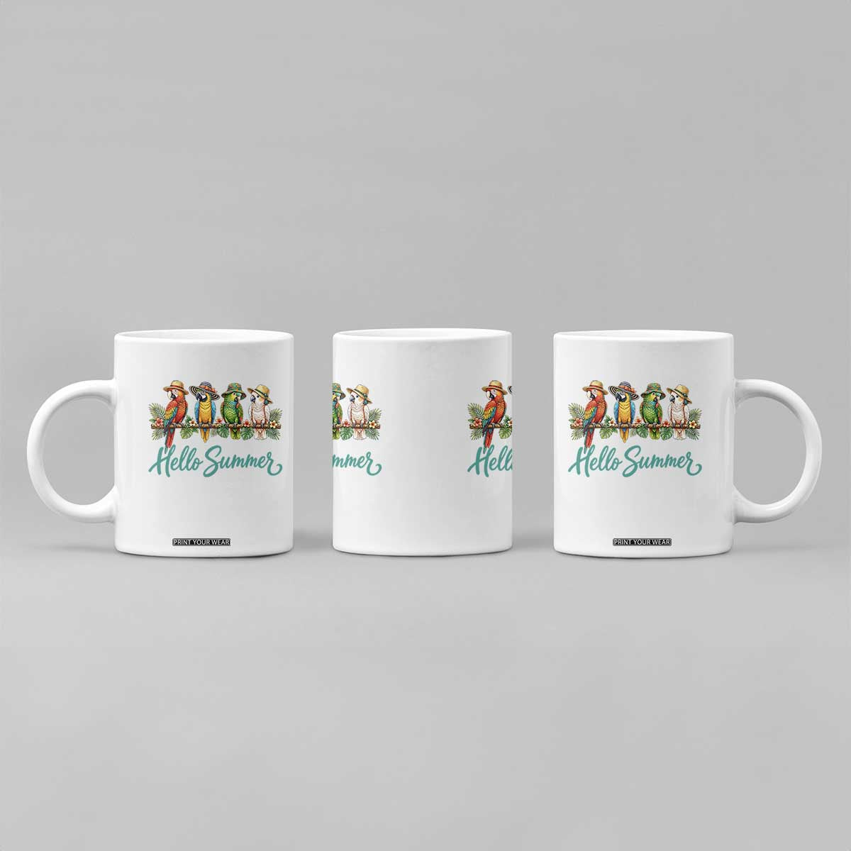 Hello Summer Parrots Coffee Mug Tropical Beach Vacation Graphic TS12 Print Your Wear