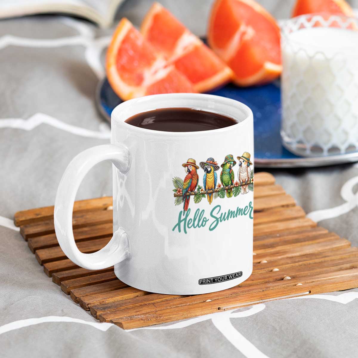 Hello Summer Parrots Coffee Mug Tropical Beach Vacation Graphic TS12 Print Your Wear