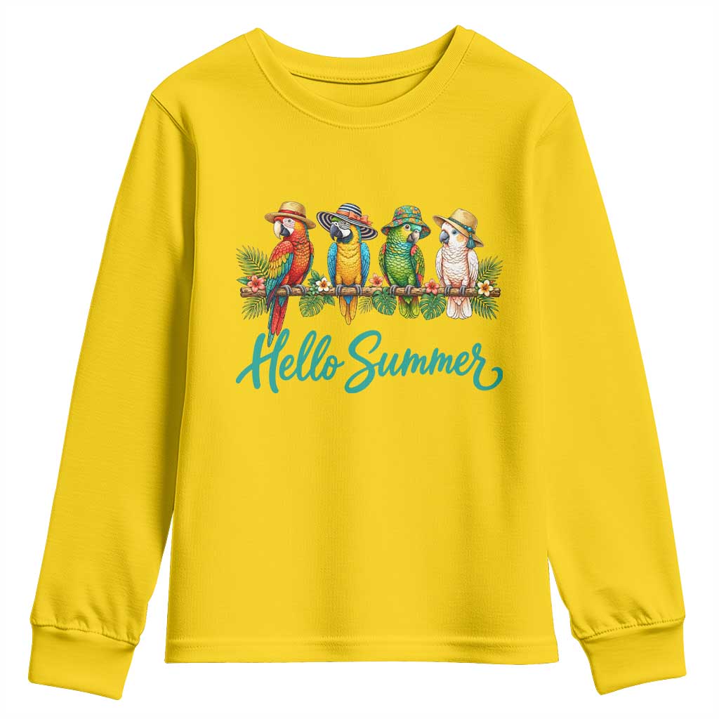 Hello Summer Parrots Youth Sweatshirt Tropical Beach Vacation Graphic TS12 Daisy Print Your Wear