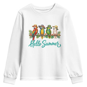 Hello Summer Parrots Youth Sweatshirt Tropical Beach Vacation Graphic TS12 White Print Your Wear
