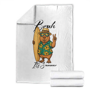 Bruh Its Summer Throw Blanket Funny Capybara Surfer Beach Vacation Gift TS12 White Print Your Wear