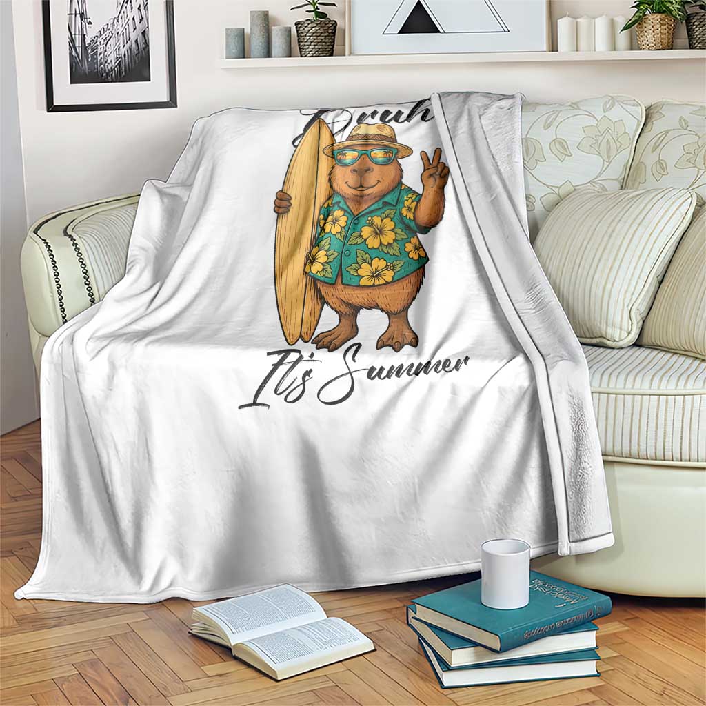 Bruh Its Summer Throw Blanket Funny Capybara Surfer Beach Vacation Gift TS12 Print Your Wear