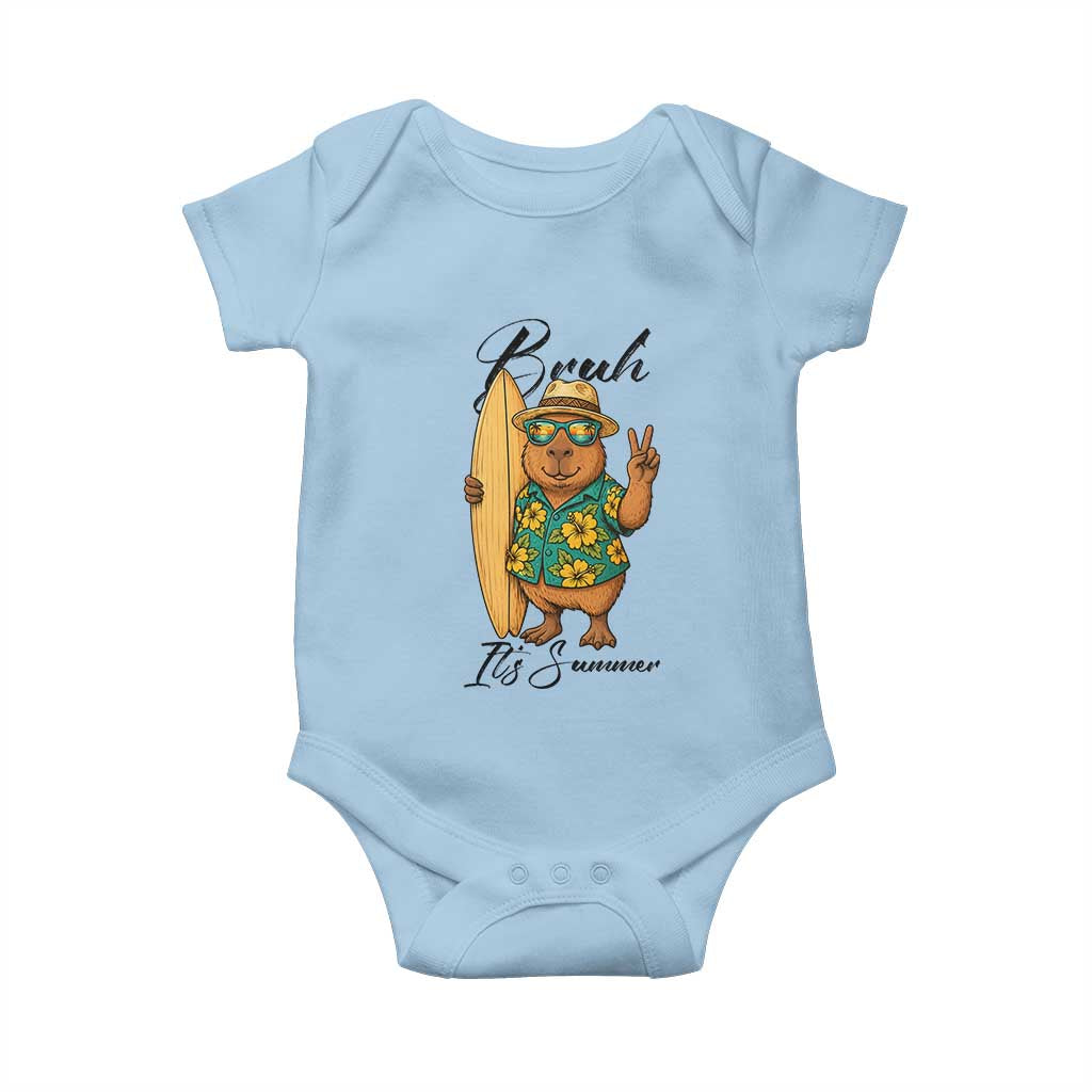 Bruh Its Summer Baby Onesie Funny Capybara Surfer Beach Vacation Gift TS12 Light Blue Print Your Wear