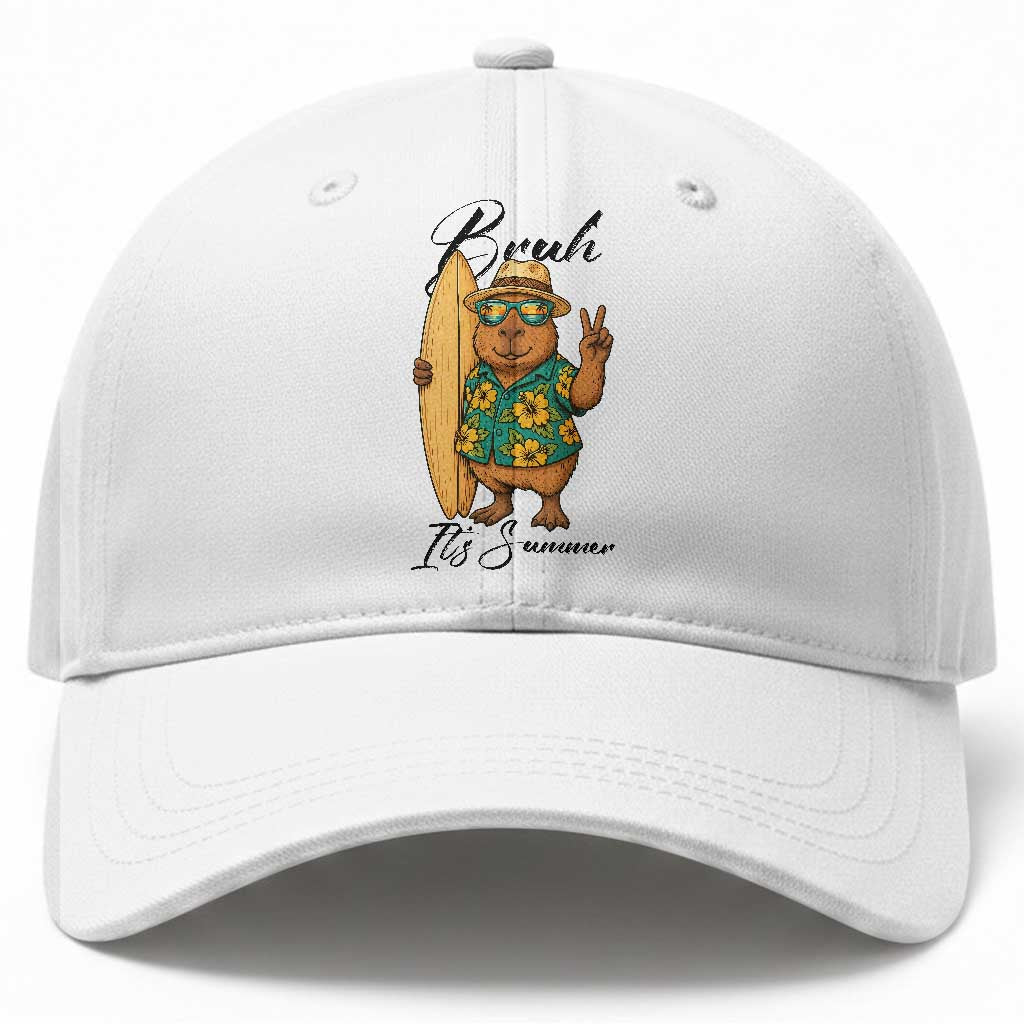 Bruh Its Summer Baseball Cap Funny Capybara Surfer Beach Vacation Gift TS12 Print Your Wear