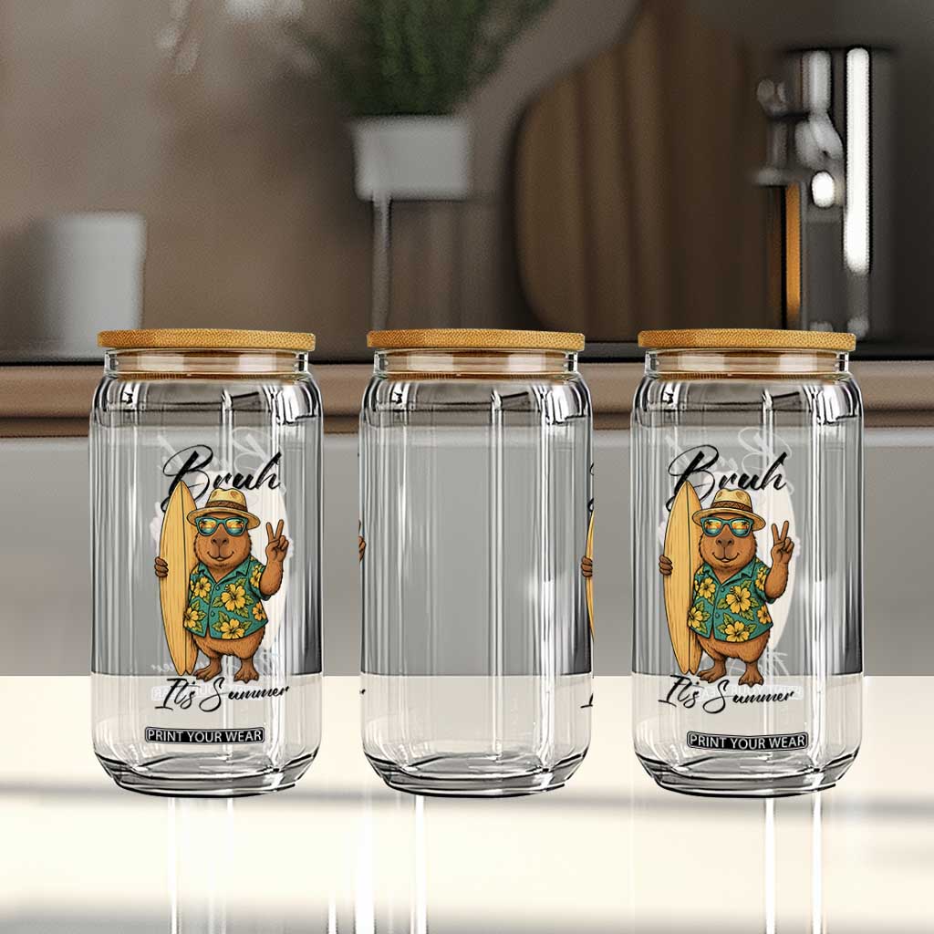 Bruh Its Summer Glass Can Funny Capybara Surfer Beach Vacation Gift TS12 Print Your Wear