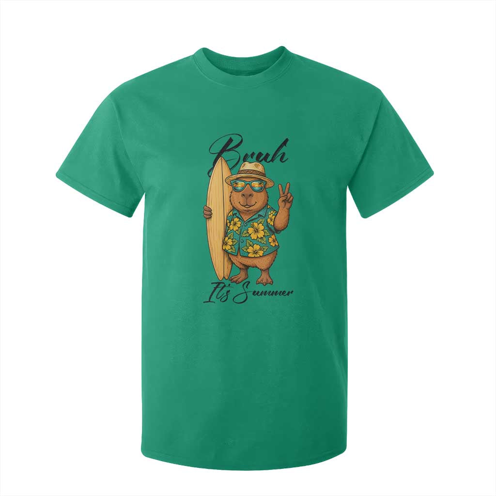 Bruh Its Summer T Shirt For Kid Funny Capybara Surfer Beach Vacation Gift TS12 Irish Green Print Your Wear