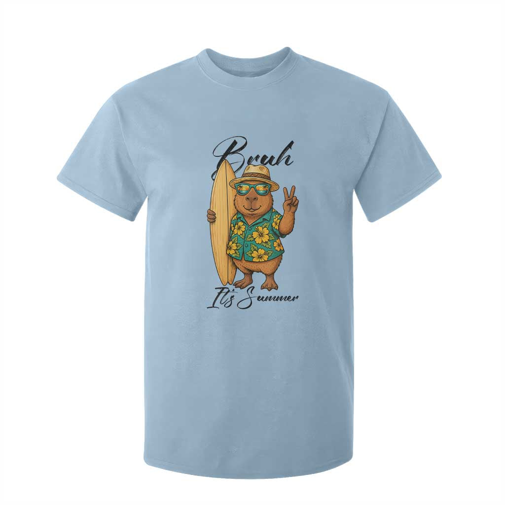 Bruh Its Summer T Shirt For Kid Funny Capybara Surfer Beach Vacation Gift TS12 Light Blue Print Your Wear
