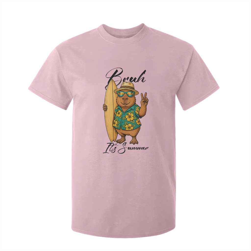 Bruh Its Summer T Shirt For Kid Funny Capybara Surfer Beach Vacation Gift TS12 Light Pink Print Your Wear