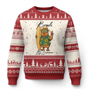 Bruh Its Summer Ugly Christmas Sweater Funny Capybara Surfer Beach Vacation Gift TS12 Beige Red Print Your Wear